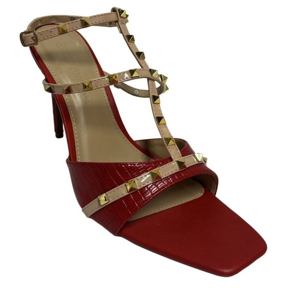 WILD DIVA / Lacey-28 / Red / Strappy / High Hee l/ Sandals With Gold Studded - Picture 2 of 9